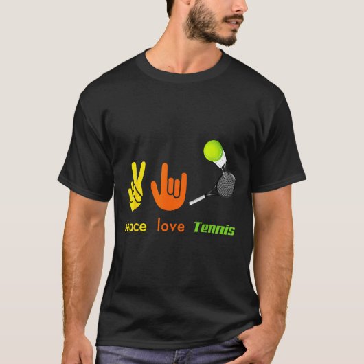 Peace Love Tennis Funny Tennis Lovers Hand Sign De Tシャツ (正面)