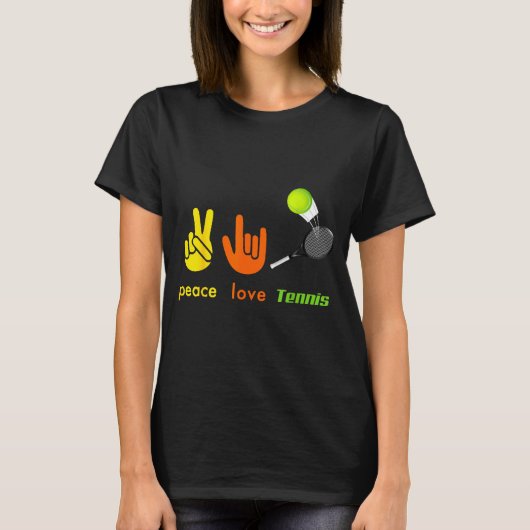 Peace Love Tennis Funny Tennis Lovers Hand Sign De Tシャツ (正面)