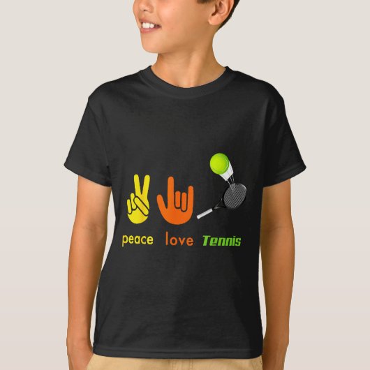Peace Love Tennis Funny Tennis Lovers Hand Sign De Tシャツ (正面)