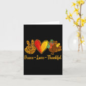 Peace Love Thankful Turkey Funny Thanksgiving Fall カード (黄色い花)