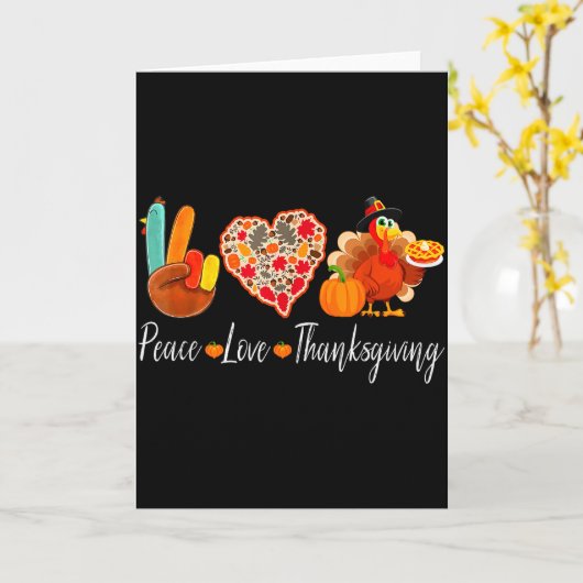 Peace Love Thanksgiving Turkey Fall Autumn Thanksg カード (黄色い花)