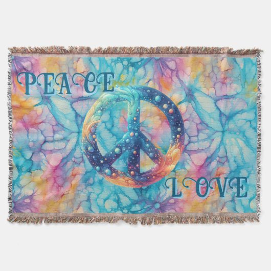 Peace Love Tie-Dye スローブランケット (正面)