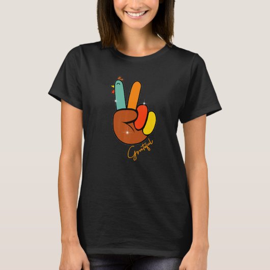 Peace Love Turkey Grateful Turkey Hand Sign Thanks Tシャツ (正面)
