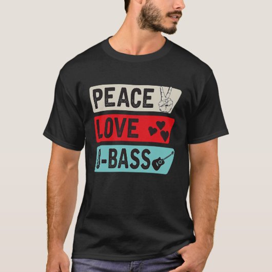 Peace Love U Bass Strings Ukelele Music U Bass Ins Tシャツ (正面)