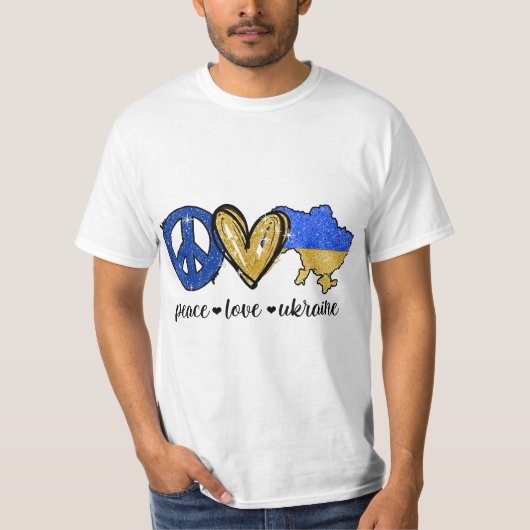 Peace, Love, Ukraine Ukrainian Flag I Stand With U Tシャツ (正面)