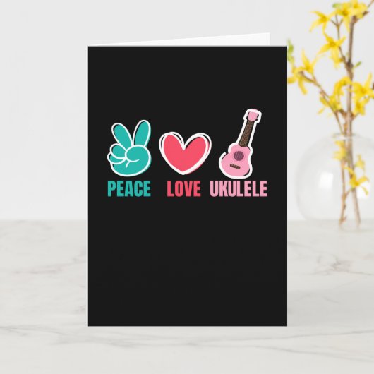 Peace Love Ukulele Guitar Music カード (黄色い花)