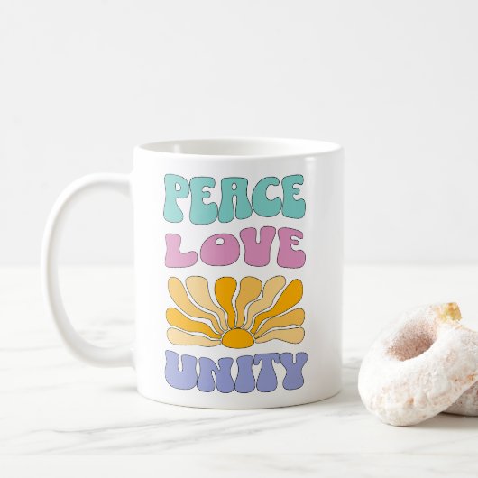 Peace Love Unity コーヒーマグカップ (ドーナツ)
