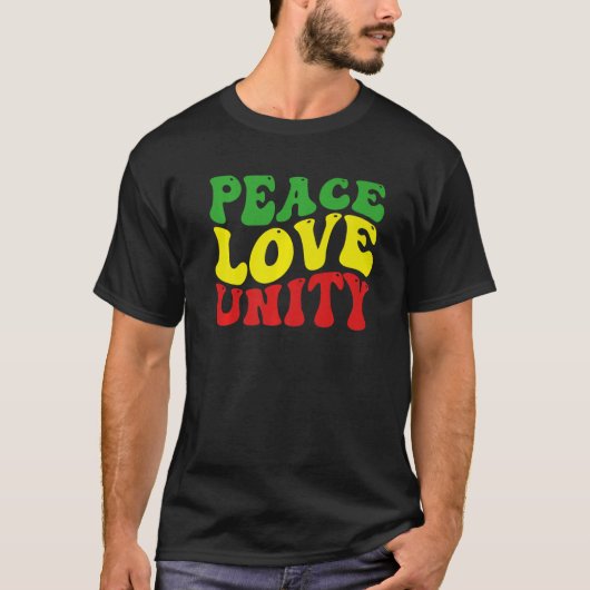 Peace Love Unity Reggae Roots Jamaica Rasta Reggae Tシャツ (正面)