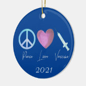 Peace Love Vaccine Covid 2021 セラミックオーナメント (左)