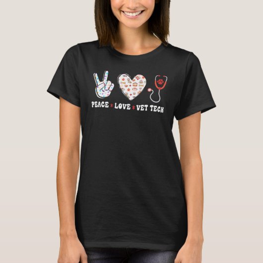 Peace Love Vet Tech Veterinarian Veterinary Techni Tシャツ (正面)