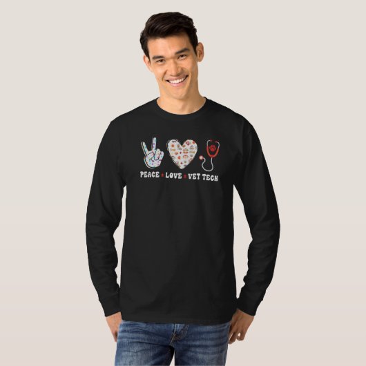 Peace Love Vet Tech Veterinarian Veterinary Techni Tシャツ (正面フル)
