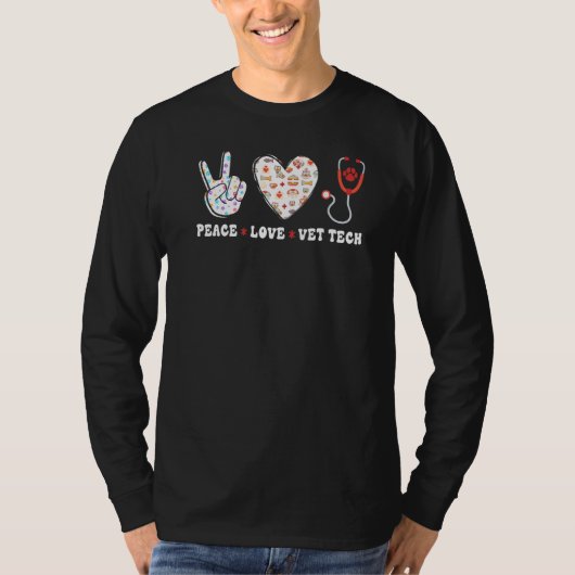 Peace Love Vet Tech Veterinarian Veterinary Techni Tシャツ (正面)