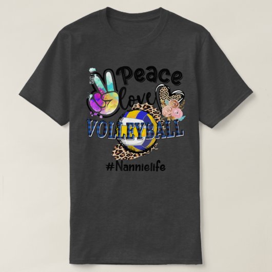 Peace Love Volleyball Nannie Life Mom Grandma Leop Tシャツ (デザイン正面)