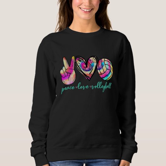 Peace Love Volleyball Player Tie Dye Style Women T スウェットシャツ (正面)
