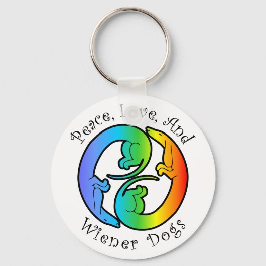 Peace、Love、Wiener Dogs Keychain キーホルダー (正面)