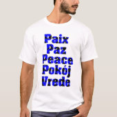 Peace Many Languagesハートブルーブラック Tシャツ (正面)
