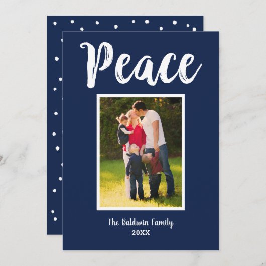 Peace Navy Blueブラシ付きスクリプトフォト シーズンカード (正面/裏面)