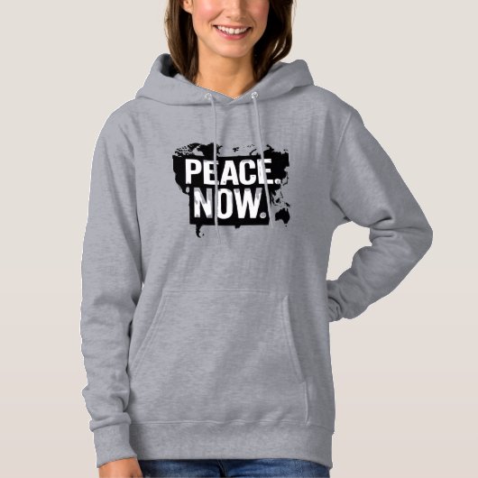 "PEACE. NOW." グローバルマップTシャツ パーカ (正面)