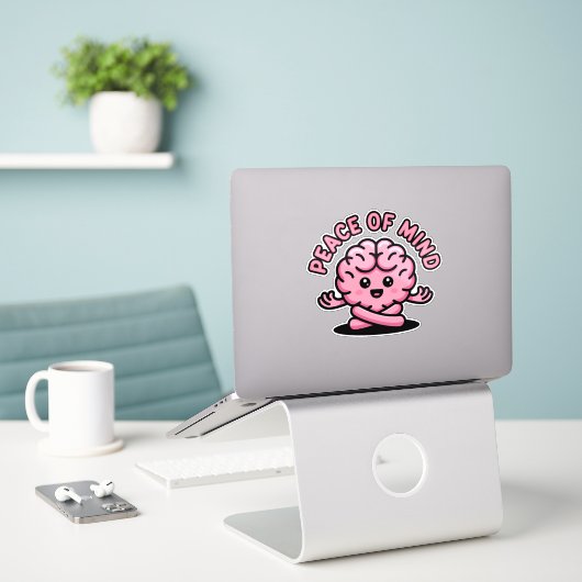 Peace of Mind めい想's Brain Sticker シール (デスク上のノートパソコン)