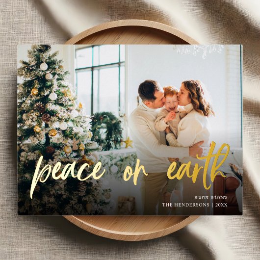 Peace On Earthのクリスマスフォト 箔シーズンポストカード