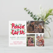 PEACE ON EARTHカスタム 3 PHOTO Gridクリスマスクリスマス カード (スタンド正面)
