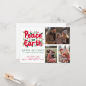 PEACE ON EARTHカスタム 3 PHOTO Gridクリスマスクリスマス カード (正面/裏面インサイチュ)