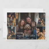 Peace On Earthクリスマスファミリー5フォトコラージュ シーズンカード (正面)