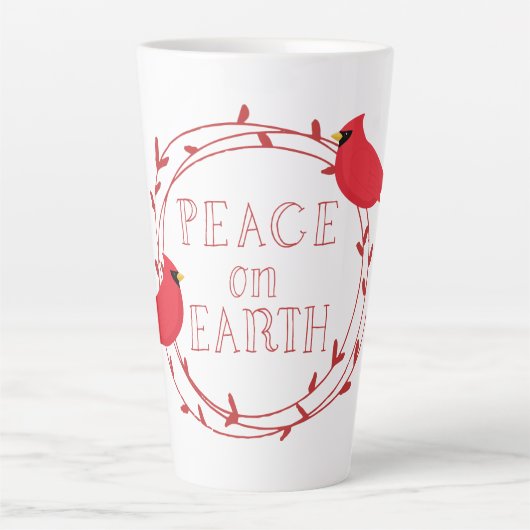 Peace on Earthクリスマス深紅色 カフェラテマグ (正面)