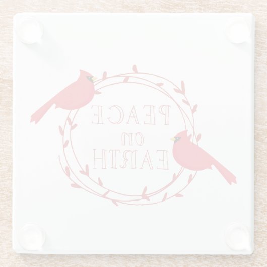 Peace on Earthクリスマス深紅色 ガラスコースター (裏面)