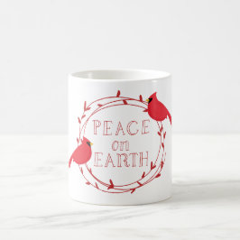 Peace on Earthクリスマス深紅色 コーヒーマグカップ