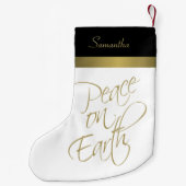 Peace on Earthシンプルエレガント金ゴールド、白黒 スモールクリスマスストッキング (裏面)