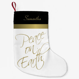 Peace on Earthシンプルエレガント金ゴールド、白黒 スモールクリスマスストッキング