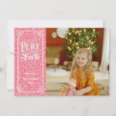 Peace on Earthピンクグリッタースエレガントクリプトモダン シーズンカード (正面)