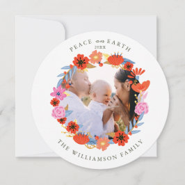 Peace on Earthフローラかわいらしフォークアートリース写真 シーズンカード