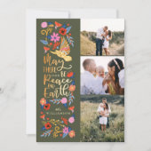 Peace on Earthフローラフォークアートグリーンフォト シーズンカード (正面)