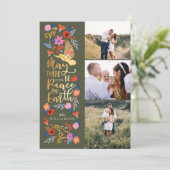 Peace on Earthフローラフォークアートグリーンフォト シーズンカード (スタンド正面)