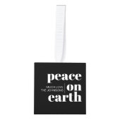 Peace On Earthブラックパーソナライズされたモダンクリスマス キューブオーナメント (正面)