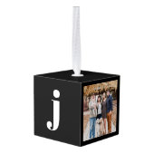 Peace On Earthブラックパーソナライズされたモダンクリスマス キューブオーナメント (裏面アングル)