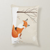 Peace on Earthミニマルキツネ鳥かわいい動物 アクセントクッション (裏面(縦))
