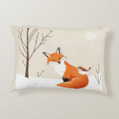 Peace on Earthミニマルキツネ鳥かわいい動物 アクセントクッション (裏面)