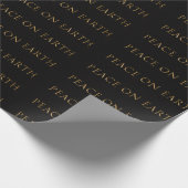 PEACE ON EARTHメタリック金ゴールドオン・ブラック ラッピングペーパー (角)