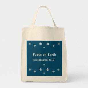 Peace on Earthリマインダーブルースノーフレーク トートバッグ