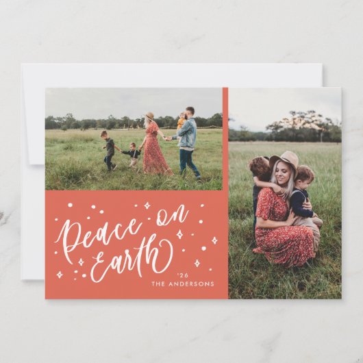 Peace on Earthレタリングクリスマスツーフォト シーズンカード (正面)