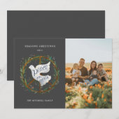 Peace on EarthレタリングDove Peace Sign Photo シーズンカード (正面/裏面)