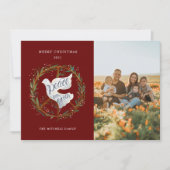 Peace on EarthレタリングDove Peace Sign Photo シーズンカード (正面)