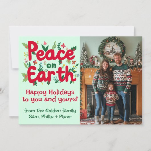 PEACE ON EARTH写真カスタムクリスマス休暇 シーズンカード (正面)