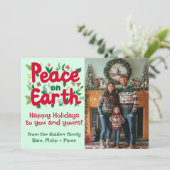 PEACE ON EARTH写真カスタムクリスマス休暇 シーズンカード (スタンド正面)