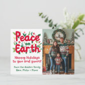 PEACE ON EARTH写真カスタムクリスマス休暇 シーズンカード (スタンド正面)