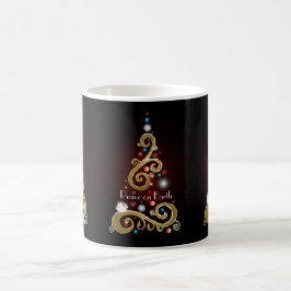 Peace on Earth引用文と金ゴールドクリスマスツリー コーヒーマグカップ