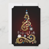 Peace on Earth引用文と金ゴールドクリスマスツリー シーズンカード (正面)